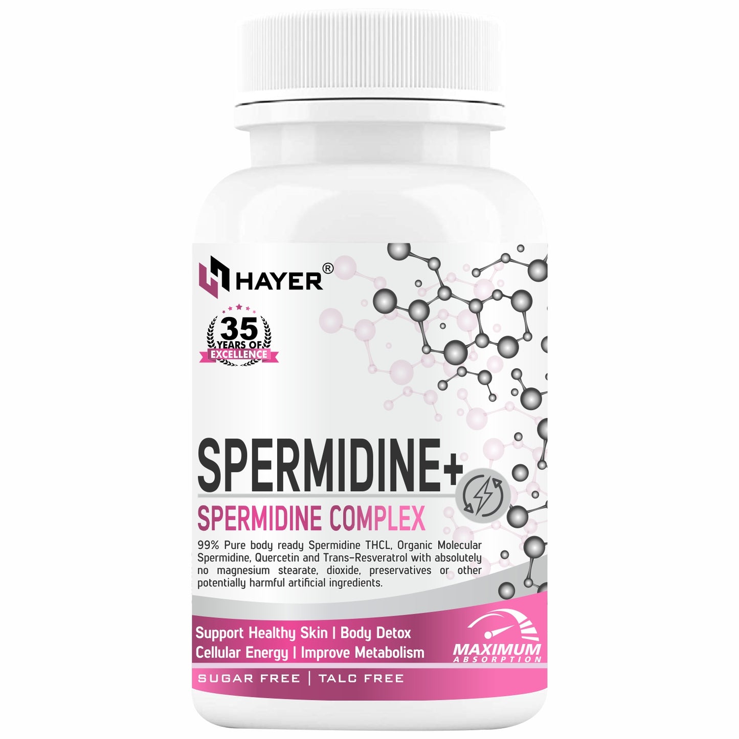 HAYER Liposomal Spermidine Supplement,98%+ Highly Purified and Bioavailable, 30 Tablets