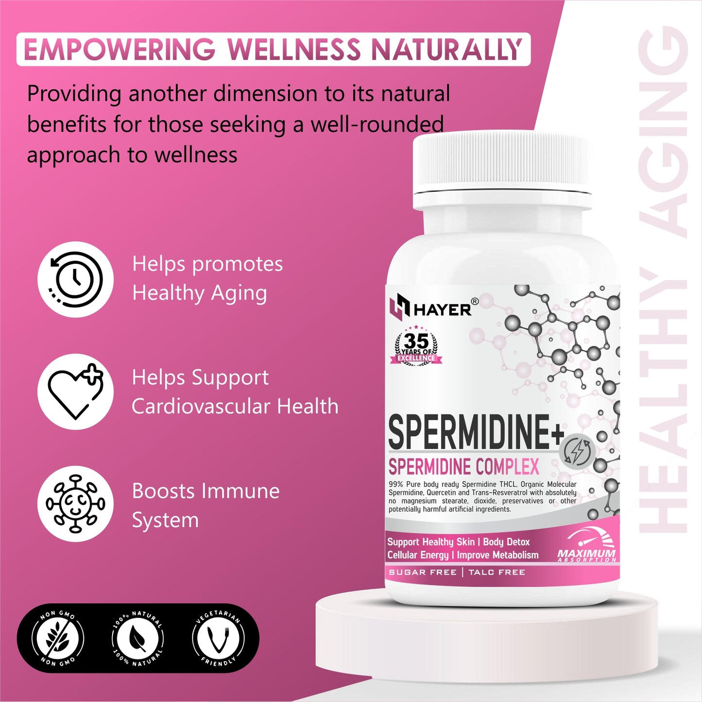 HAYER Liposomal Spermidine Supplement,98%+ Highly Purified and Bioavailable, 30 Tablets