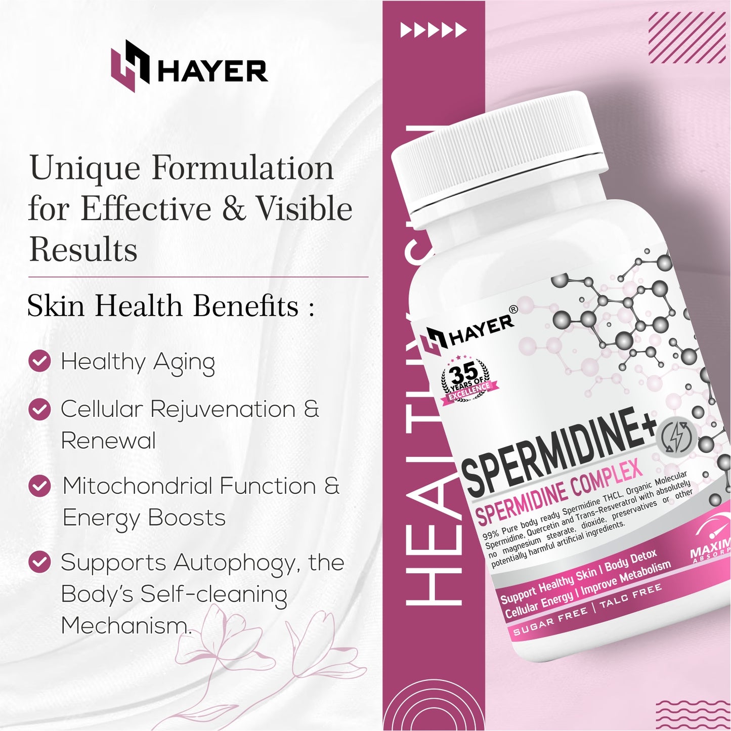 HAYER Liposomal Spermidine Supplement,98%+ Highly Purified and Bioavailable, 30 Tablets