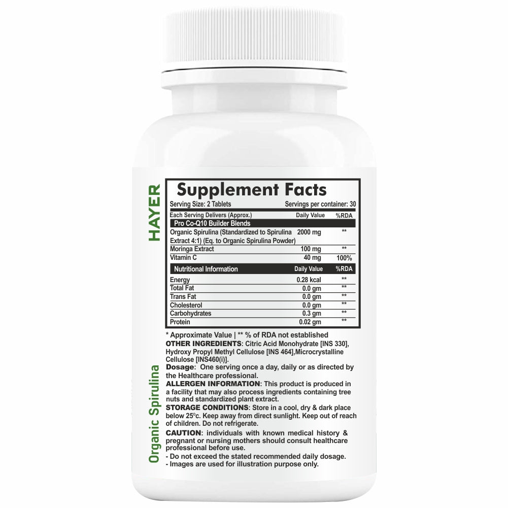 HAYER Spirulina Tablets 2000mg, Health Green Protein Superfood Nutritional Supplement-60 Tablet