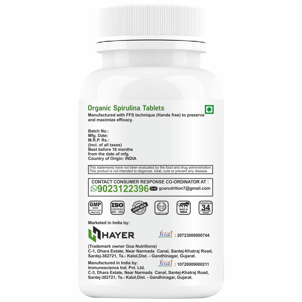 HAYER Spirulina Tablets 2000mg, Health Green Protein Superfood Nutritional Supplement-60 Tablet