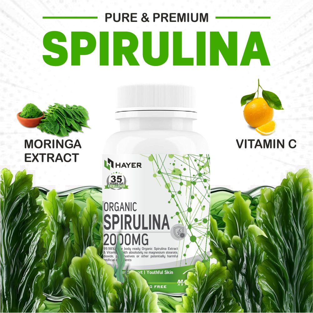 HAYER Spirulina Tablets 2000mg, Health Green Protein Superfood Nutritional Supplement-60 Tablet