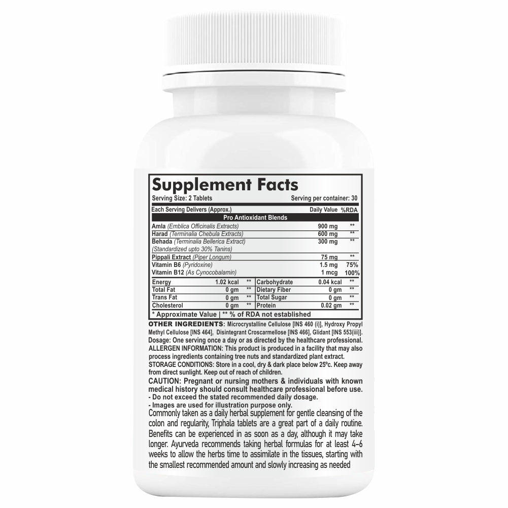 GOA NUTRITIONS Triphala Tablets 123 Churna With Pipali, Vitamin B12 Supplements - 120 Tablets