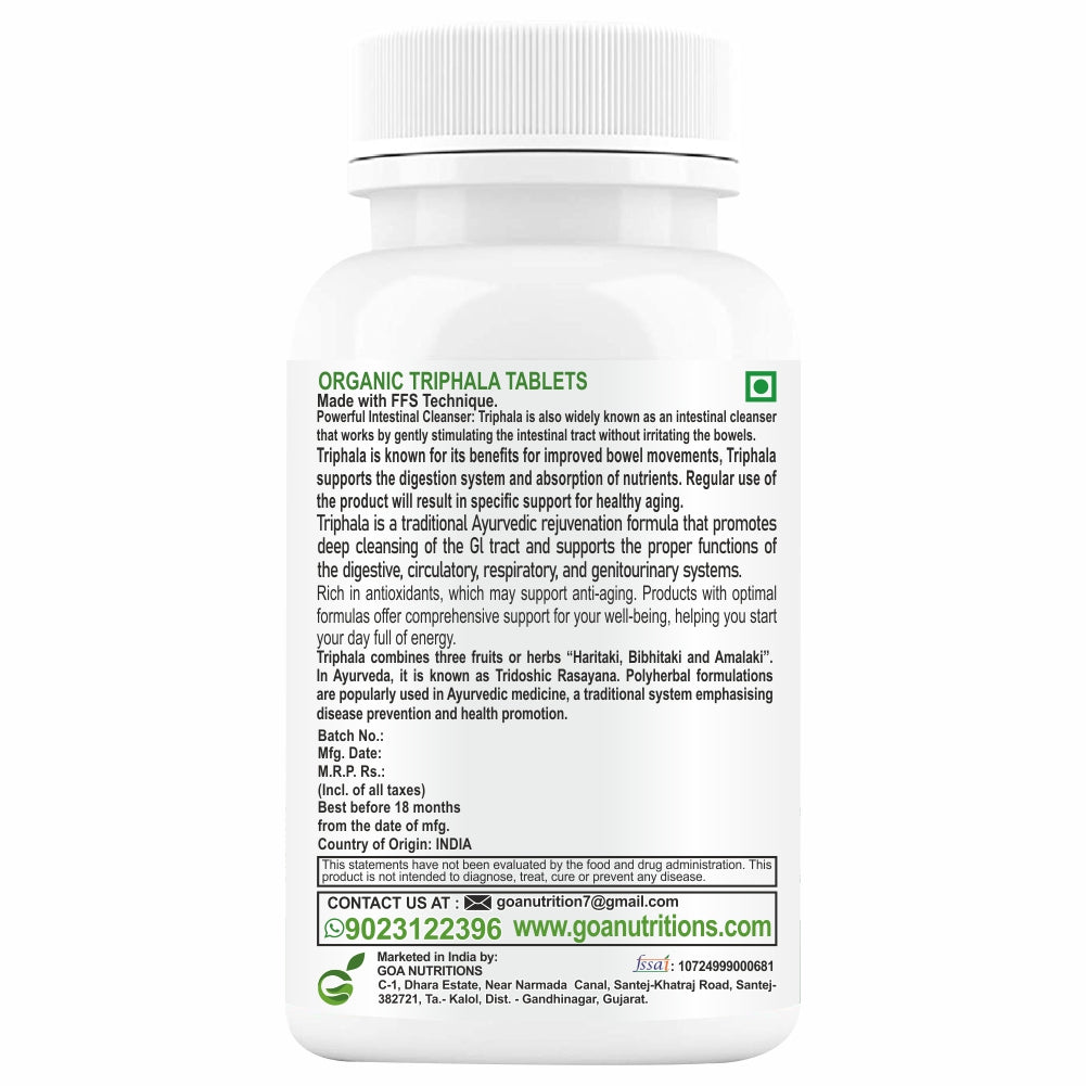 GOA NUTRITIONS Triphala Tablets 123 Churna With Pipali, Vitamin B12 Supplements - 120 Tablets