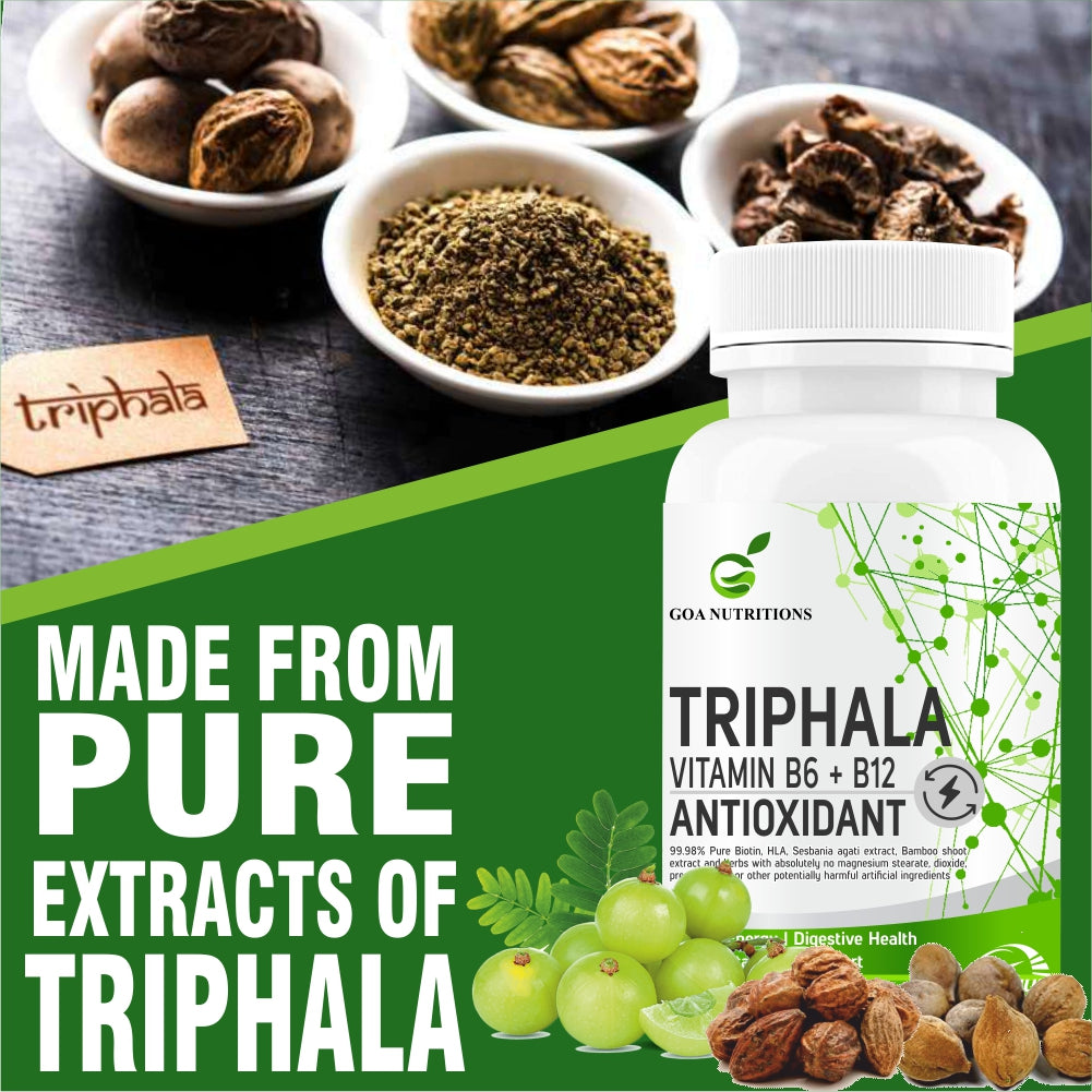 GOA NUTRITIONS Triphala Tablets 123 Churna With Pipali, Vitamin B12 Supplements - 120 Tablets