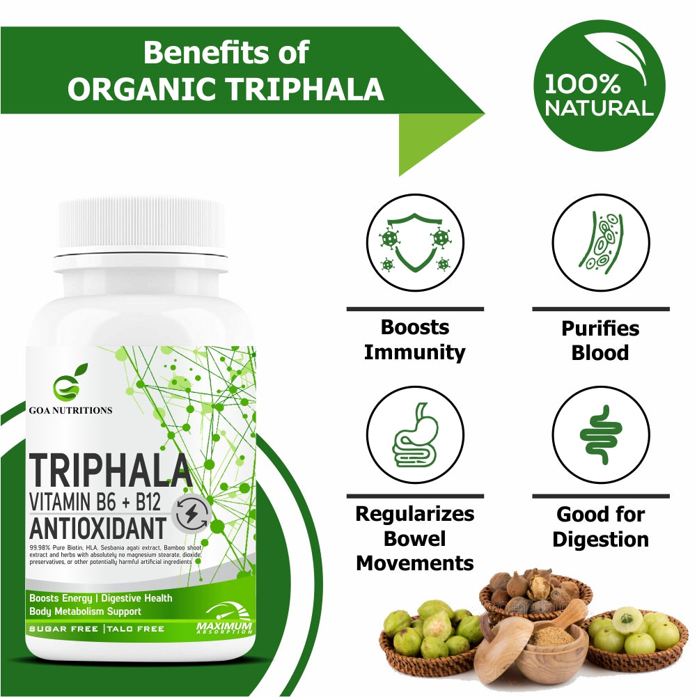 GOA NUTRITIONS Triphala Tablets 123 Churna With Pipali, Vitamin B12 Supplements - 120 Tablets