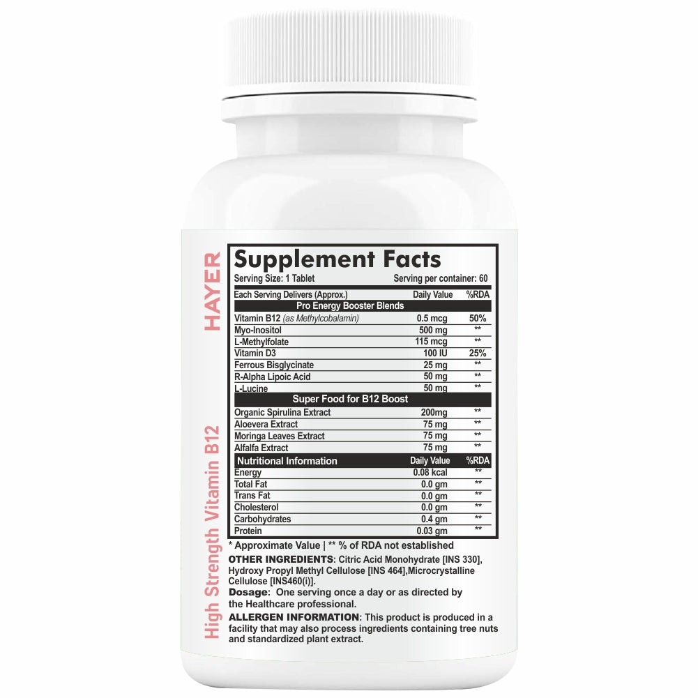HAYER Vitamin B12 Supplements For Women, helps to good health & joint support supplement-60 Energy Tablets