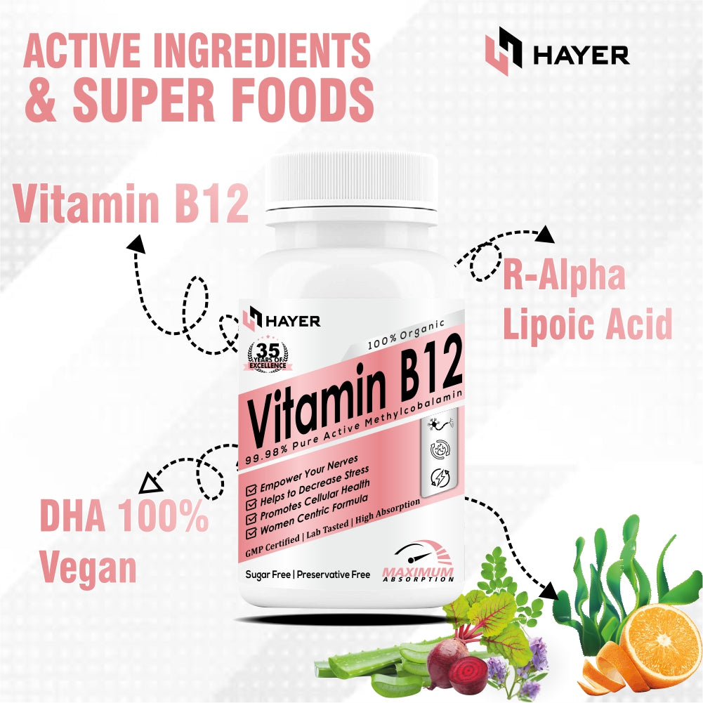 HAYER Vitamin B12 Supplements For Women, helps to good health & joint support supplement-60 Energy Tablets
