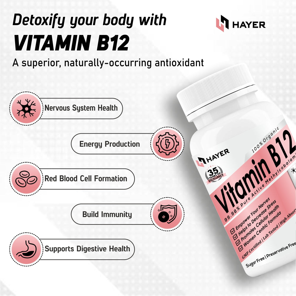 HAYER Vitamin B12 Supplements For Women, helps to good health & joint support supplement-60 Energy Tablets