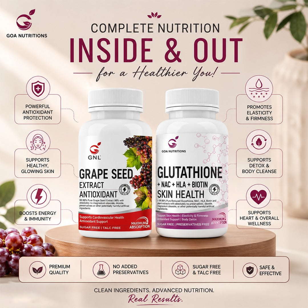 Glutathione Tablets & Grape Seed Extract Tablets  – Antioxidant Supplement Pack for Supporting Skin Brightening, Cellular Protection & Daily Health – Combo pack of 2