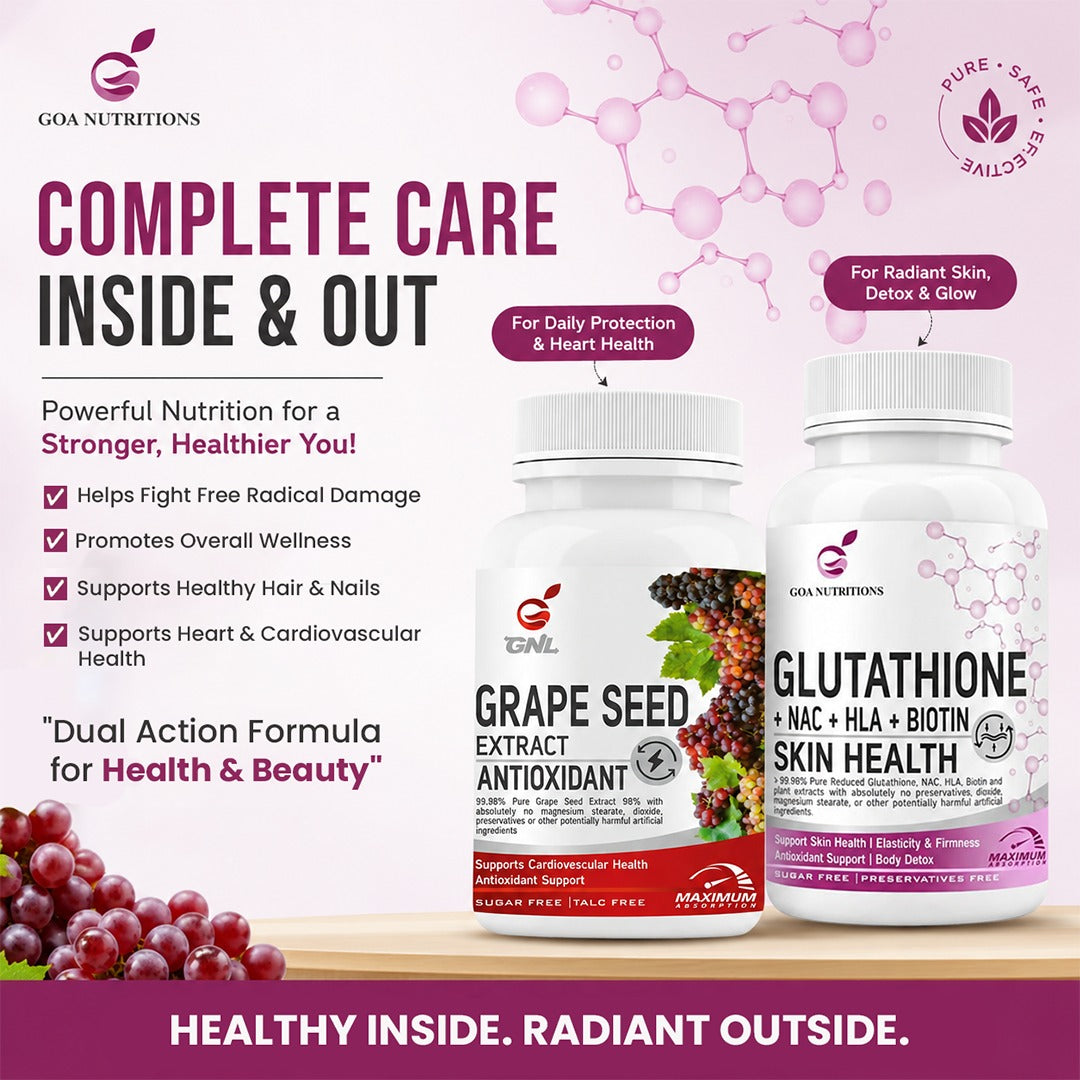 Glutathione Tablets & Grape Seed Extract Tablets  – Antioxidant Supplement Pack for Supporting Skin Brightening, Cellular Protection & Daily Health – Combo pack of 2