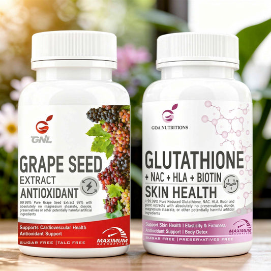 Glutathione Tablets & Grape Seed Extract Tablets  – Antioxidant Supplement Pack for Supporting Skin Brightening, Cellular Protection & Daily Health – Combo pack of 2