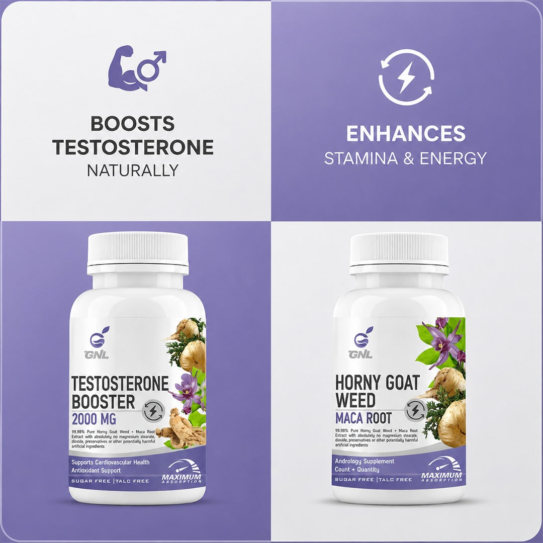 GNL Men's Vitality Combo Pack – Testosterone Booster 2000mg + Horny Goat Weed & Maca Root | Dual Formula for Energy, Stamina, Strength & Performance Support