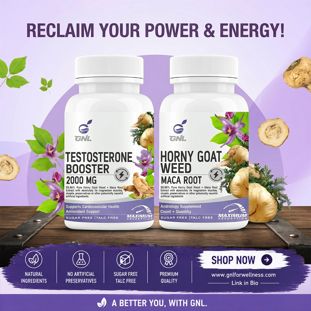 GNL Men's Vitality Combo Pack – Testosterone Booster 2000mg + Horny Goat Weed & Maca Root | Dual Formula for Energy, Stamina, Strength & Performance Support