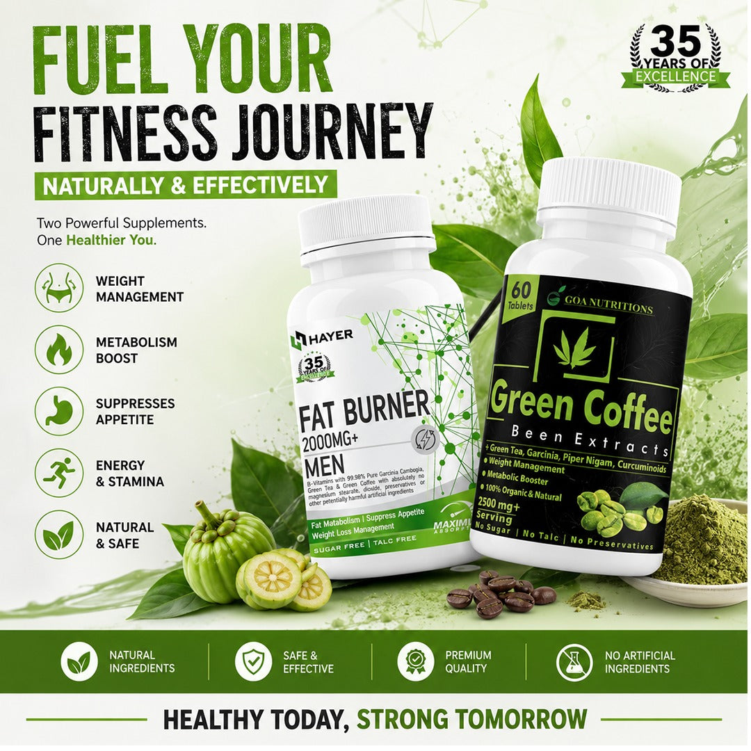 Fat Burner 2000mg + Green Coffee Bean Extract Combo Pack | Dual Formula for Weight Management, Metabolism & Appetite Support- 120 Tablets