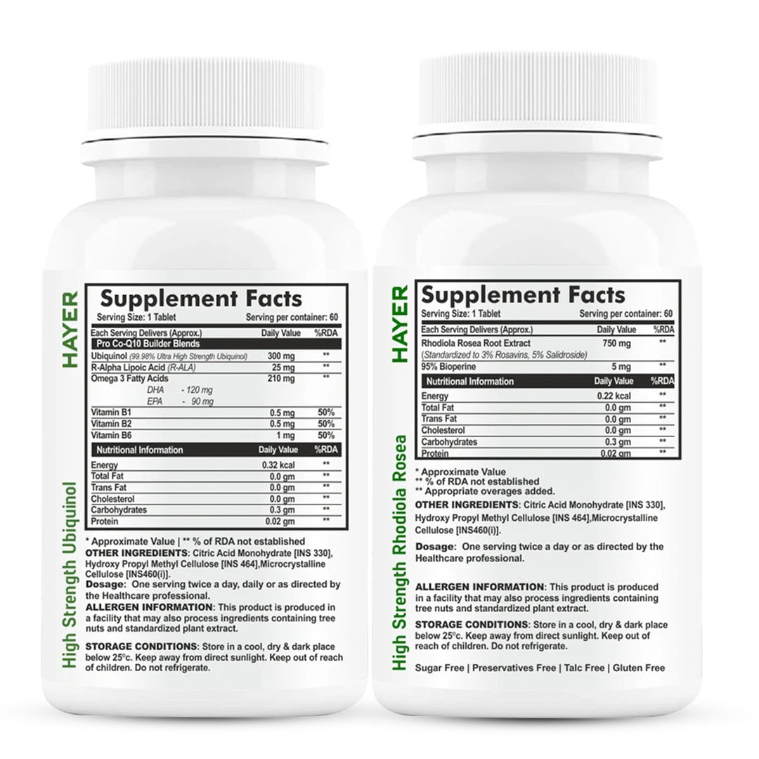 Ultimate Energy, Focus & Wellness Combo Pack | Hayer CoQ10 300mg + Rhodiola Rosea | Daily Vitality & Stress Support Formula
