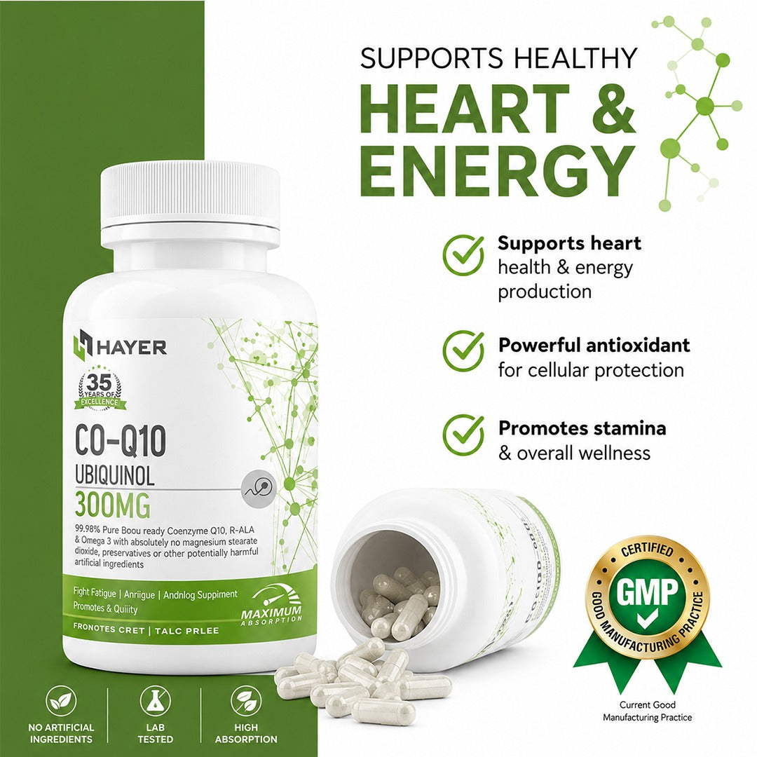 Ultimate Energy, Focus & Wellness Combo Pack | Hayer CoQ10 300mg + Rhodiola Rosea | Daily Vitality & Stress Support Formula