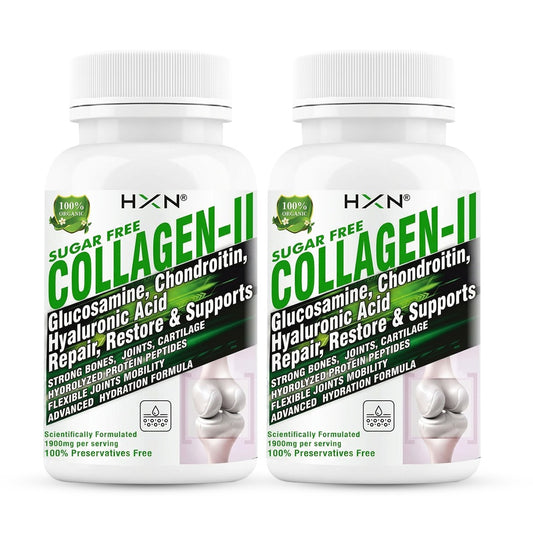 HXN Collagen-II Joint Support Supplement Bundle Pack of 2 | Glucosamine, Chondroitin & Hyaluronic Acid | Supports Joint Mobility, Cartilage Repair & Bone Health | Sugar Free| 120 Tablets