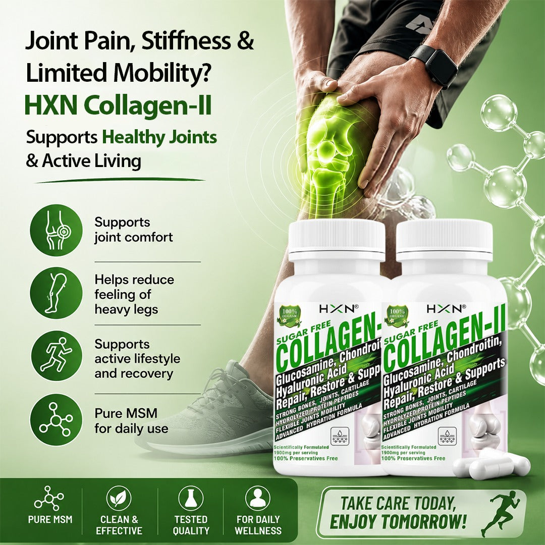 HXN Collagen-II Joint Support Supplement Bundle Pack of 2 | Glucosamine, Chondroitin & Hyaluronic Acid | Supports Joint Mobility, Cartilage Repair & Bone Health | Sugar Free| 120 Tablets