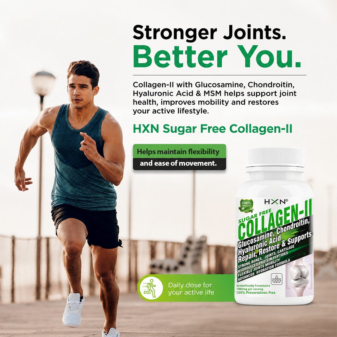 HXN Collagen-II Joint Support Supplement Bundle Pack of 2 | Glucosamine, Chondroitin & Hyaluronic Acid | Supports Joint Mobility, Cartilage Repair & Bone Health | Sugar Free| 120 Tablets