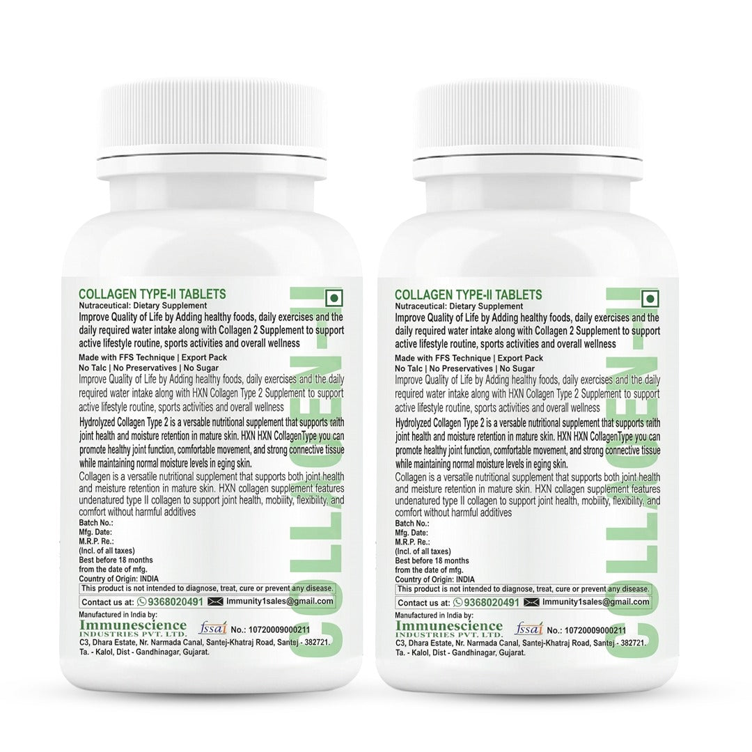 HXN Collagen-II Joint Support Supplement Bundle Pack of 2 | Glucosamine, Chondroitin & Hyaluronic Acid | Supports Joint Mobility, Cartilage Repair & Bone Health | Sugar Free| 120 Tablets