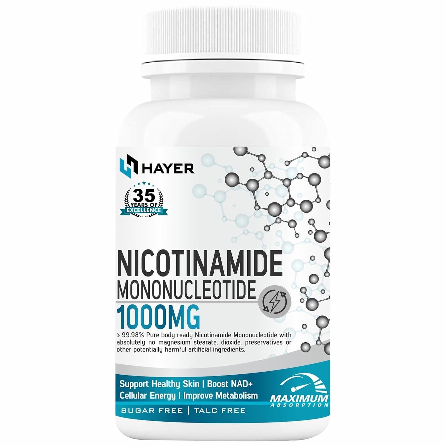 HAYER NMN Supplements 1000mg, Nicotinamide Mononucleotide With Trans Resveratrol To Support Cellular Energy Metabolism, Boosting NAD+ Healthy Aging of Heart, Brain &amp; Skin-30 Tablets (Pack 1)
