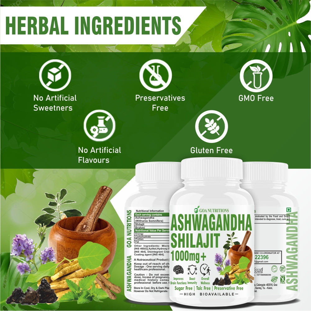 GOA NUTRITIONS Ashwagandha Powder For Men Women Exercise Pre-workout & Gym -120 Tablets