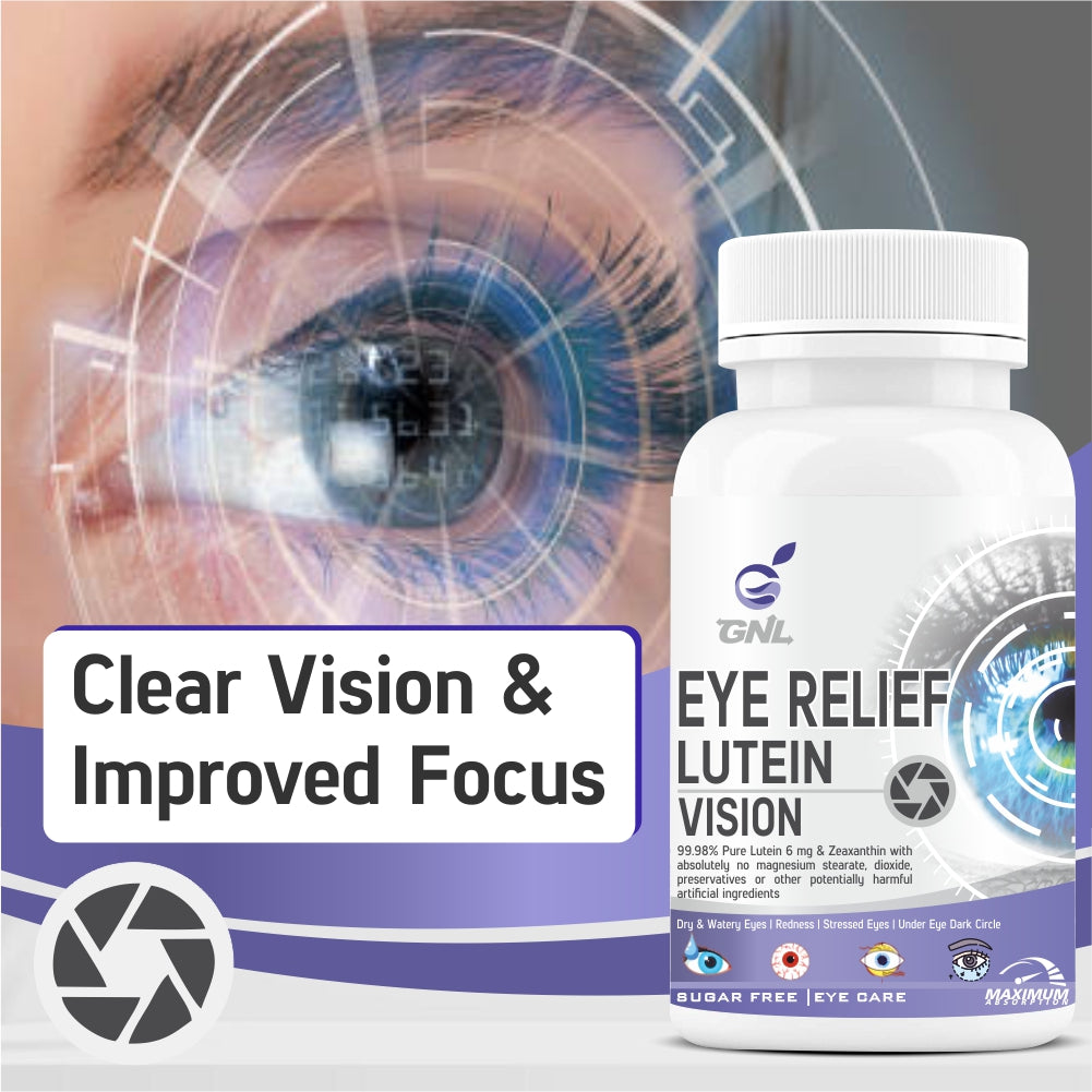 GNL Eye Supplements With Lutein, Zeaxanthin To Support Reducing Dryness, Stress, Itchy, UV Light, And Redness In Eyes - 60 Tablets