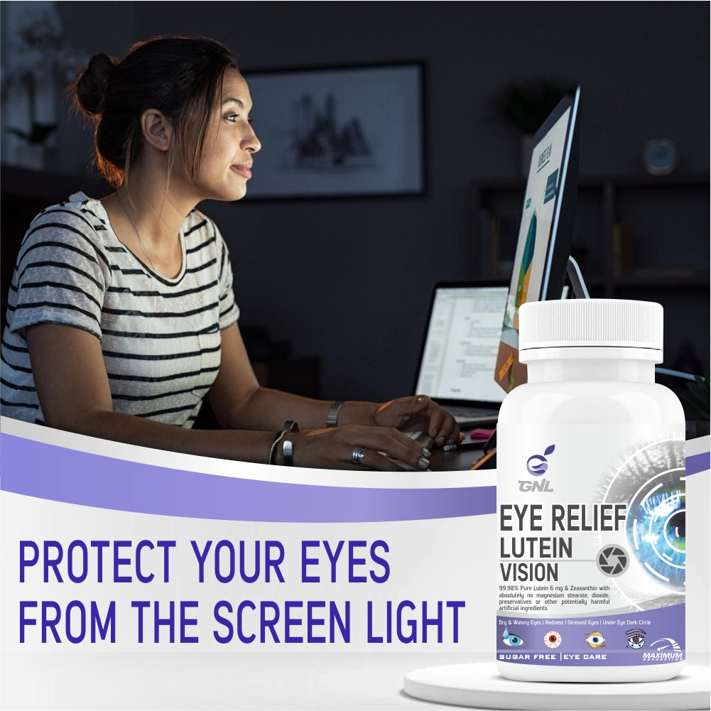GNL Eye Supplements With Lutein, Zeaxanthin To Support Reducing Dryness, Stress, Itchy, UV Light, And Redness In Eyes - 60 Tablets