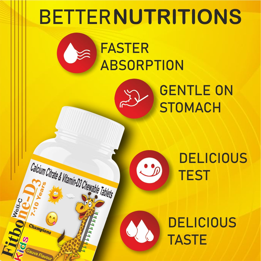 Well-C Calcium for Kids With Vitamin D (as d3) B12, C 60 Chewable Tablets