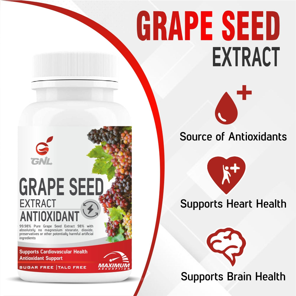 GNL Grape Seed Extract-Standardized to 95% Polyphenols, 800 mg per serving, Phytonutrient Antioxidant Support -60 Capsule