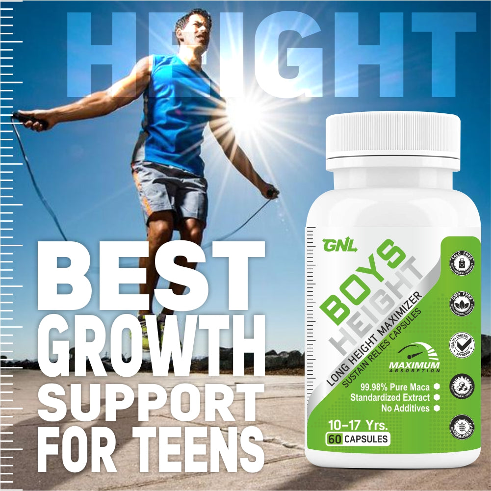 GNL Height Increase Medicine For Boys With Ayurvedic Extracts To Help Support Increasing Growth, And Strong Bones -60 Tablets