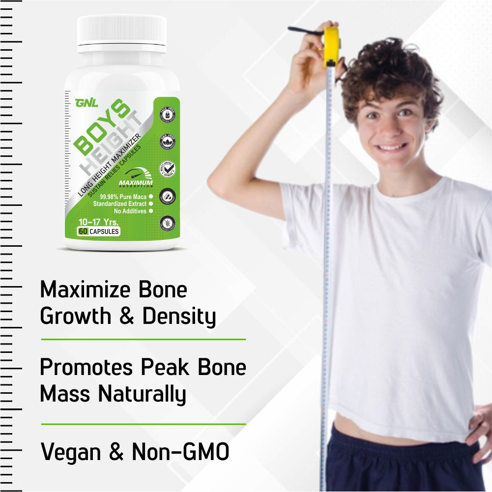 GNL Height Increase Medicine For Boys With Ayurvedic Extracts To Help Support Increasing Growth, And Strong Bones -60 Tablets