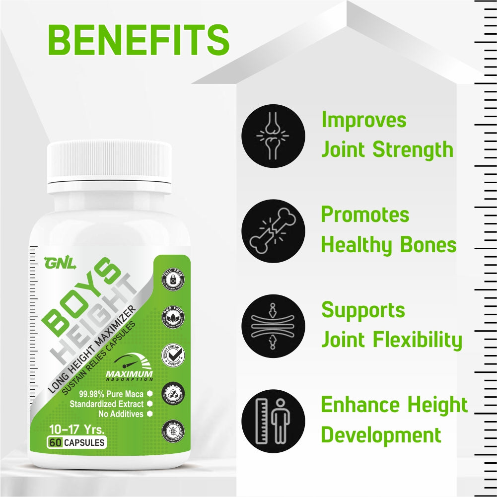 GNL Height Increase Medicine For Boys With Ayurvedic Extracts To Help Support Increasing Growth, And Strong Bones -60 Tablets