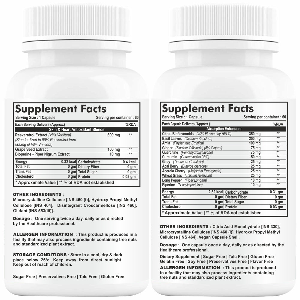 GNL Resveratrol Supplements 600mg With Grape Seed, And Absorption Enhancers For Higher Bioavailability -60 Capsules