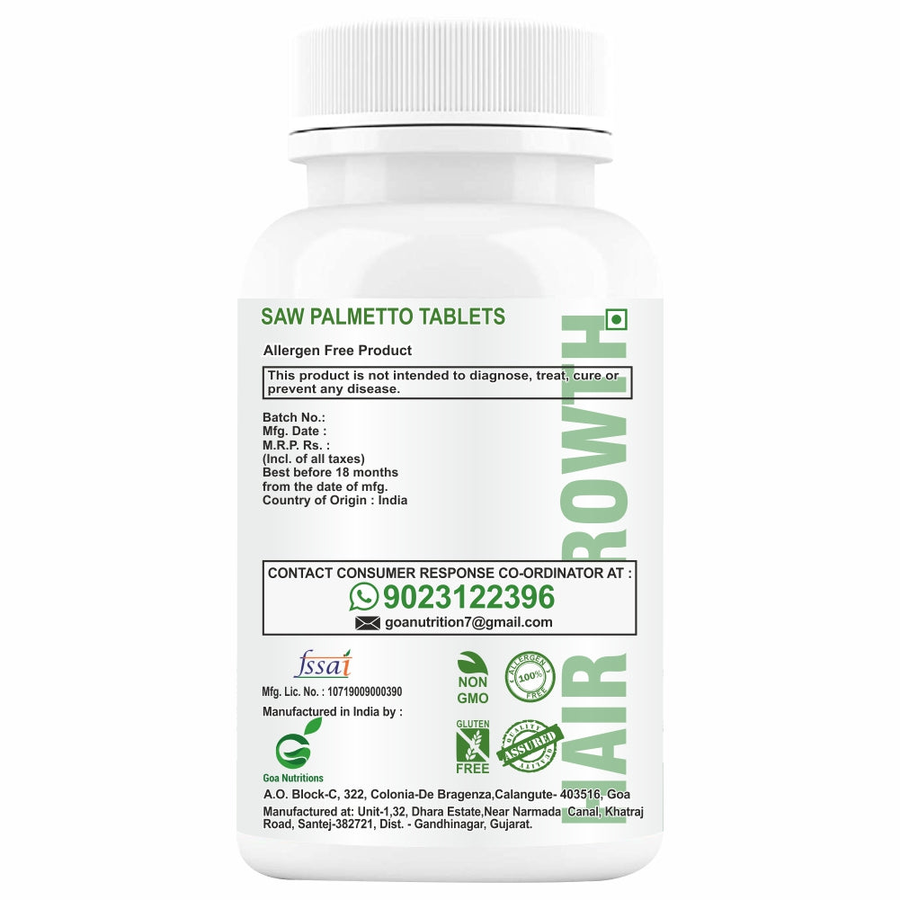 GOA NUTRITIONS Saw Palmetto Extract With Piperine For Men Women 120 Tablets