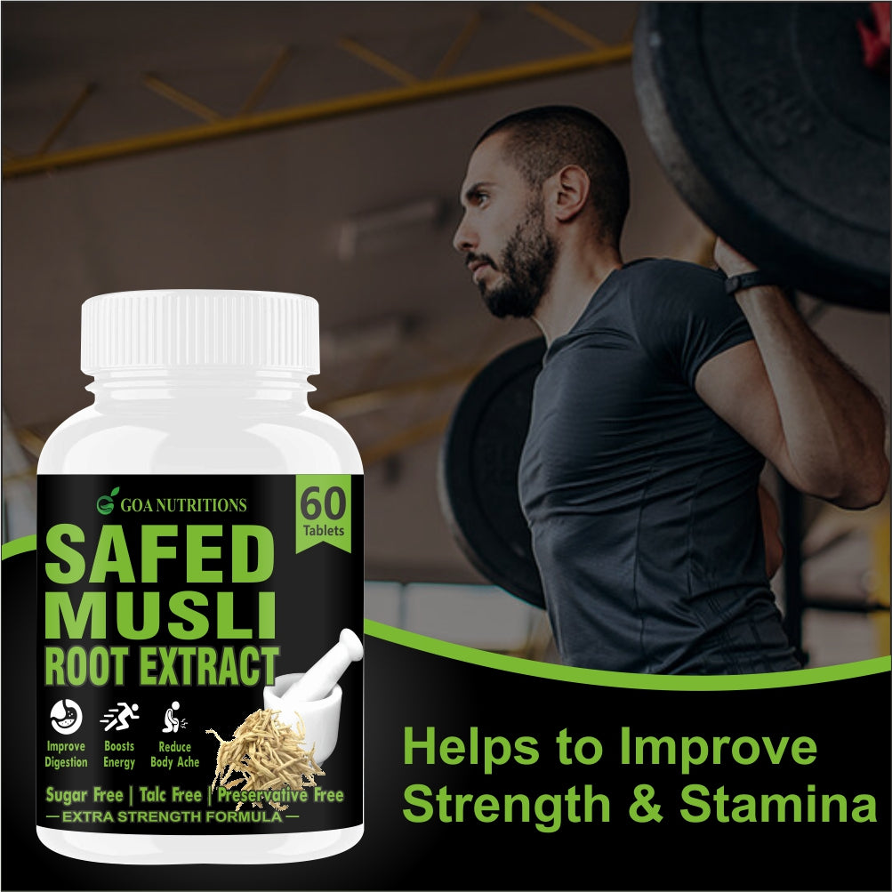 GOA NUTRITIONS Safed Musli Powder Support Strength, Stamina & Energy - 60 Tablets