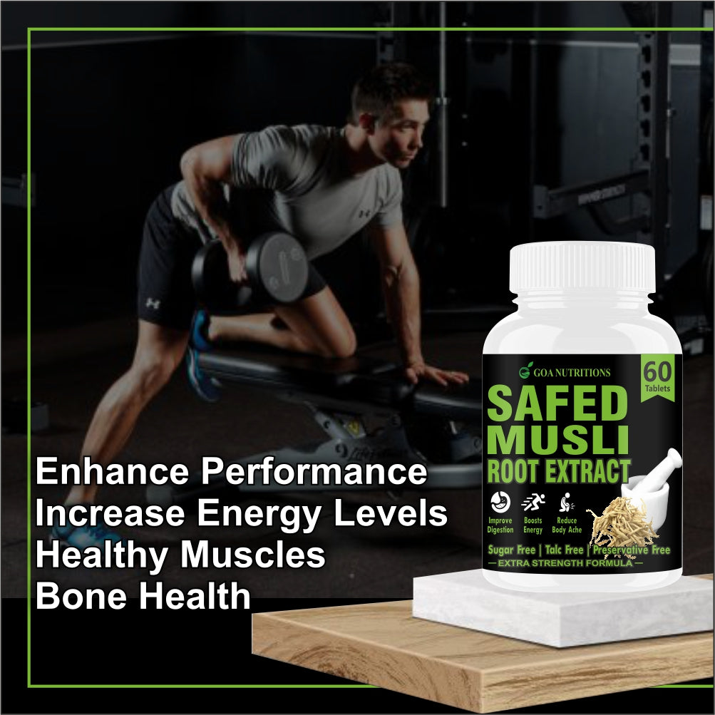 GOA NUTRITIONS Safed Musli Powder Support Strength, Stamina & Energy - 60 Tablets