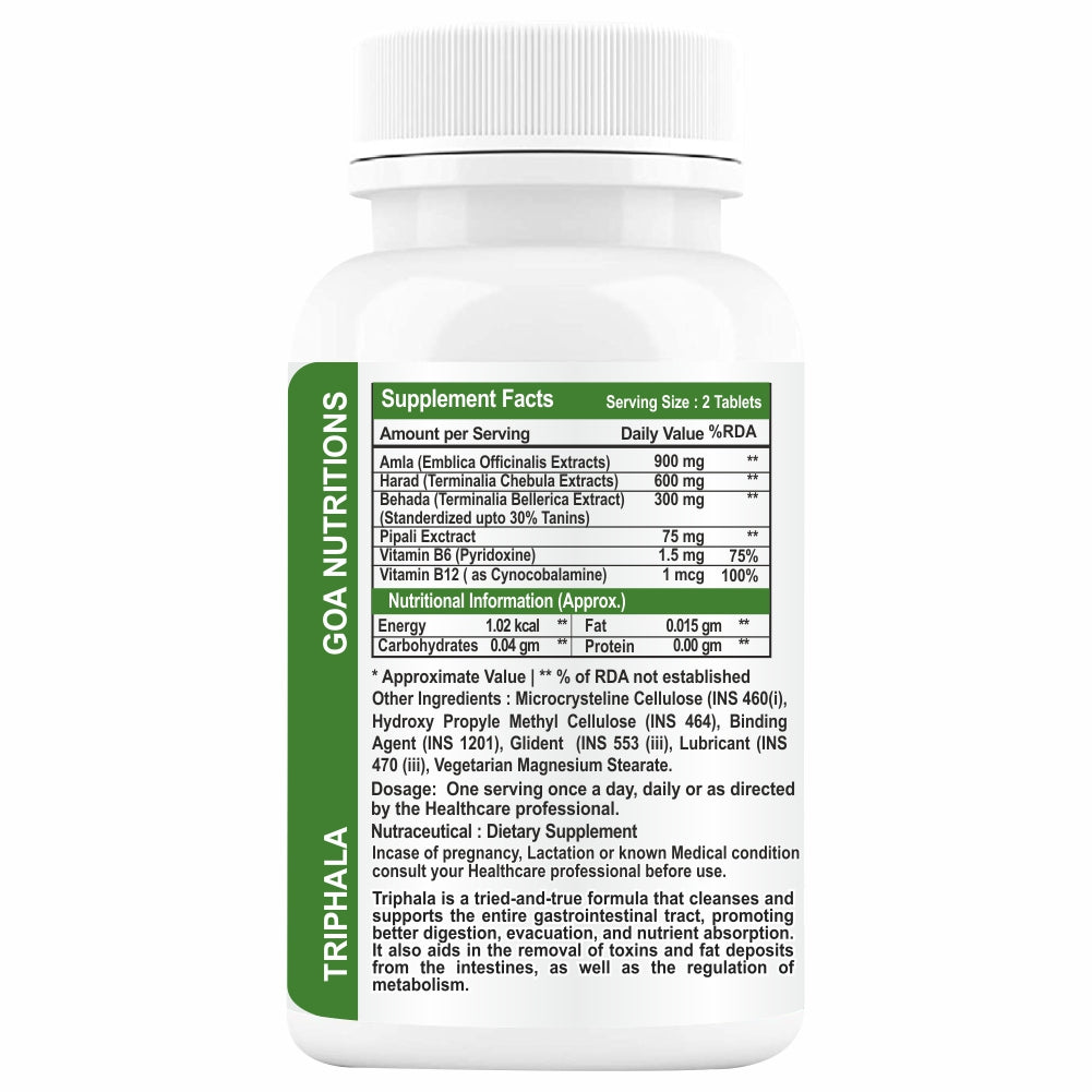GOA NUTRITIONS Triphala Tablets 123 Churna With Pipali, Vitamin B12 Supplements - 120 Tablets