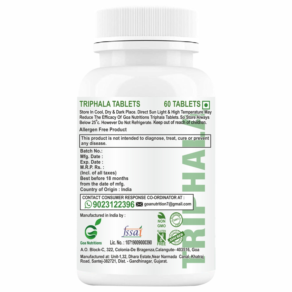 GOA NUTRITIONS Triphala Tablets 123 Churna With Pipali, Vitamin B12 Supplements - 120 Tablets