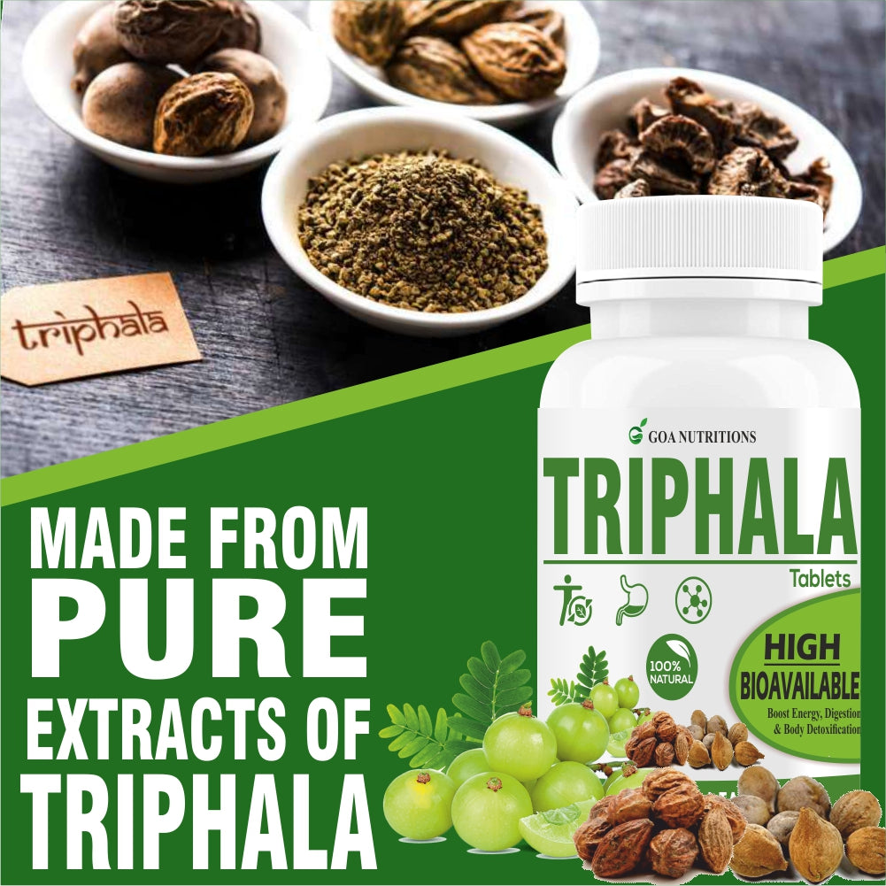 GOA NUTRITIONS Triphala Tablets 123 Churna With Pipali, Vitamin B12 Supplements - 120 Tablets