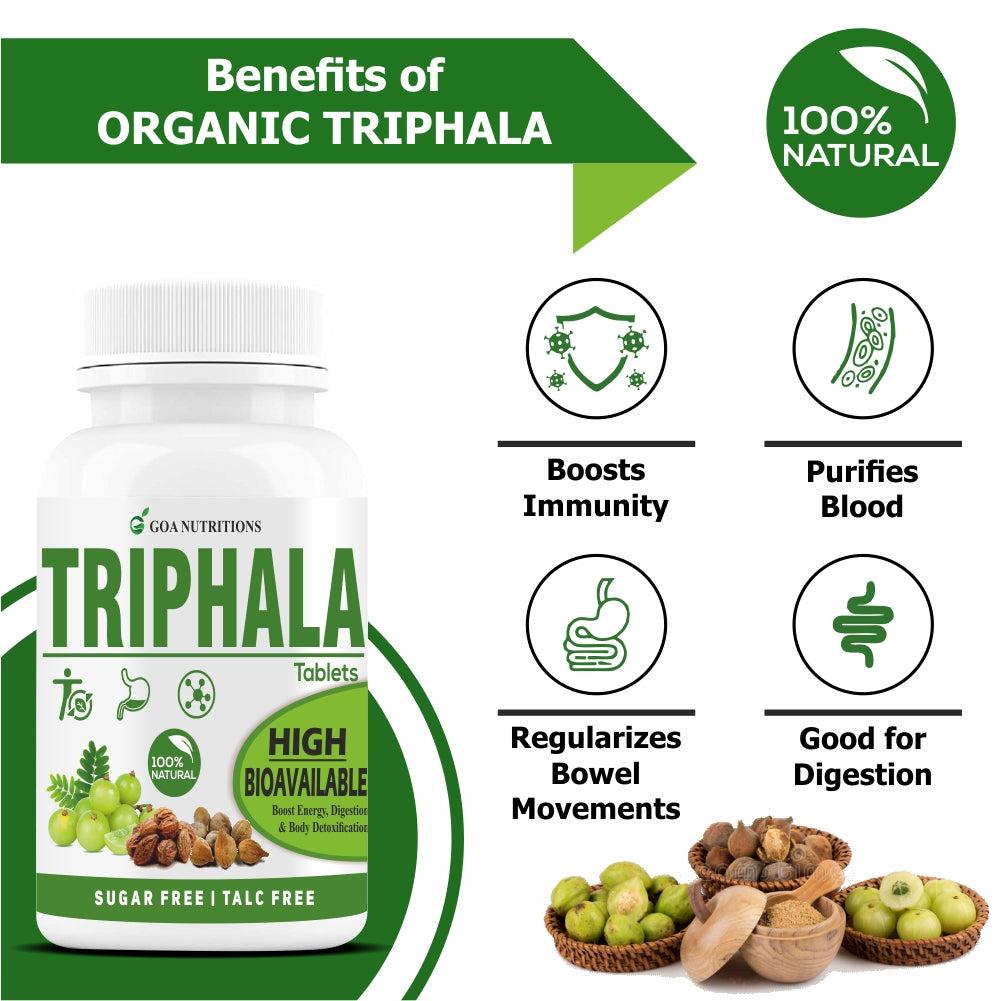 GOA NUTRITIONS Triphala Tablets 123 Churna With Pipali, Vitamin B12 Supplements - 120 Tablets