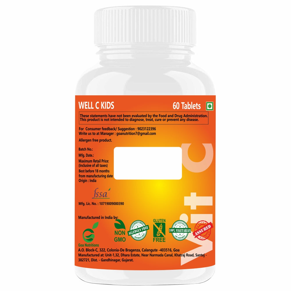 Well-C Vitamin C Tablets Immunity Booster For Kids Orange Flavor 120 Chewable Tablets