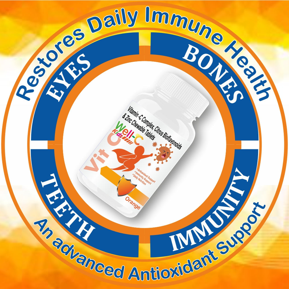Well-C Vitamin C Tablets Immunity Booster For Kids Orange Flavor 120 Chewable Tablets