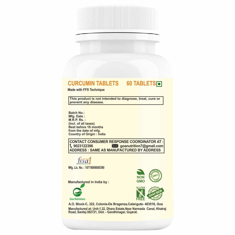 GOA NUTRITIONS Curcumin With Piperine Turmeric Tablets - 60 Tablet