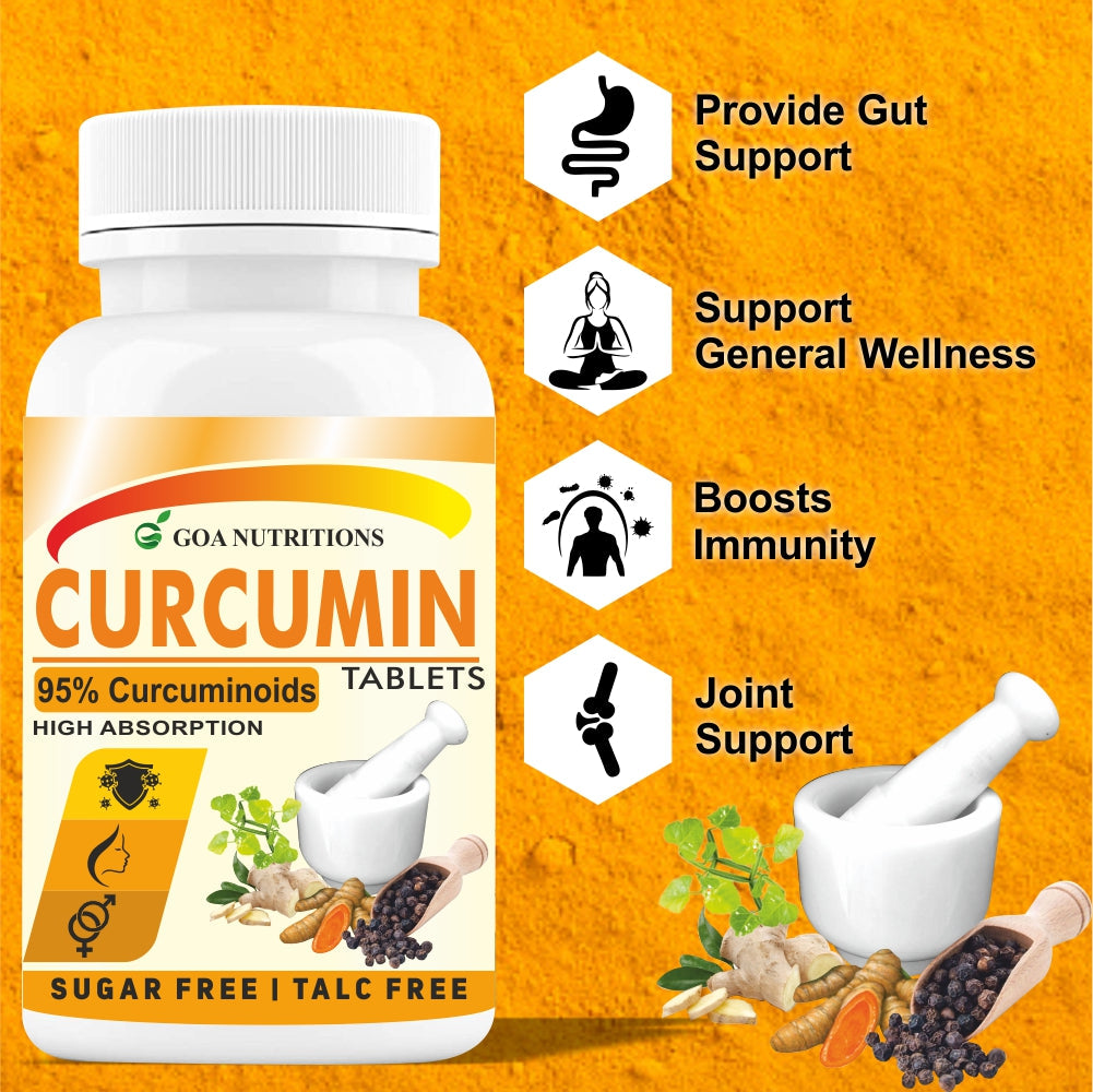 GOA NUTRITIONS Curcumin With Piperine Turmeric Tablets - 60 Tablet